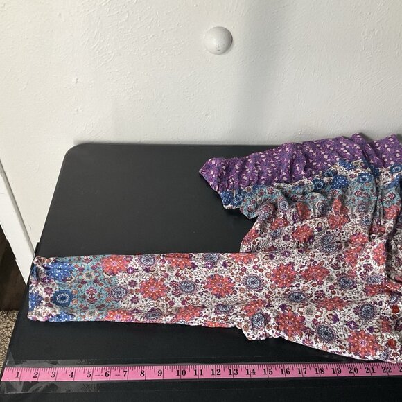 En Creme Dress Women Sz M Floral Colorful Patchwork Tiered Button Up Flowy Boho - Picture 10 of 13